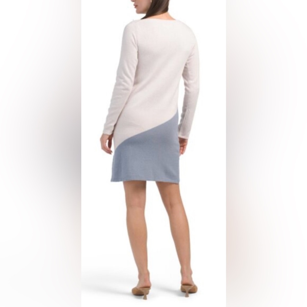 NWOT- Bianco & Blu Wool Cashmere Blend Cowl Neck Dress - Ivory / Blue - M